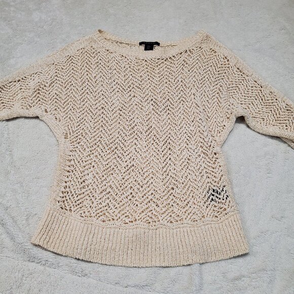 Tahari Cream Boho Lagenlook HIppie Beach Stretch Loose Knit Crochet Sweater‎ S - Picture 1 of 9
